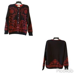Pendleton Vtg 80s Virgin Wool Cardigan Sweater Red Black USA Size Small